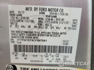 Zdjęcie 12 z 12 samochodu: 2012 FORD F150 SUPERCREW VIN:1FTFW1EF9CFB67681 - miniatura
