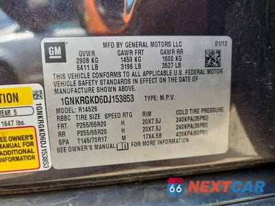 Zdjęcie 12 z 12 samochodu: 2013 CHEVROLET TRAVERSE LT VIN:1GNKRGKD6DJ153853 - miniatura