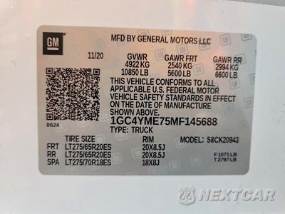 Zdjęcie 14 z 14 samochodu: 2021 CHEVROLET SILVERADO K2500 CUSTOM VIN:1GC4YME75MF145688 - miniatura