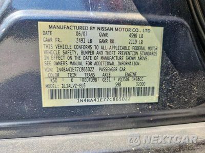 Zdjęcie 13 z 13 samochodu: 2007 NISSAN MAXIMA 3.5 SE VIN:1N4BA41E77C865022 - miniatura