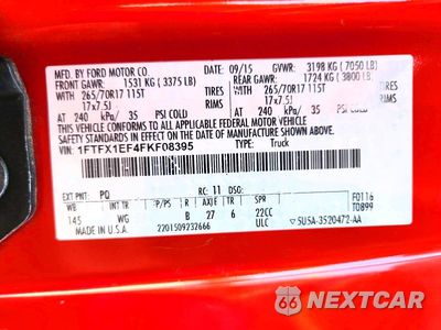 Zdjęcie 12 z 12 samochodu: 2015 FORD F150 SUPER CAB VIN:1FTFX1EF4FKF08395 - miniatura
