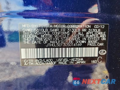 Zdjęcie 12 z 12 samochodu: 2012 LEXUS LS 460 VIN:JTHCL5EF3C5014169 - miniatura