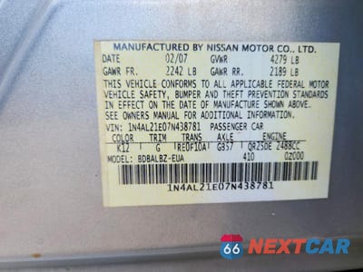 Zdjęcie 13 z 13 samochodu: 2007 NISSAN ALTIMA 2.5 VIN:1N4AL21E07N438781 - miniatura