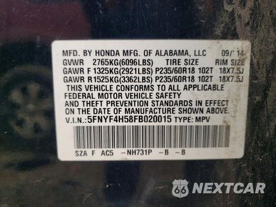 Zdjęcie 13 z 13 samochodu: 2015 HONDA PILOT EXL VIN:5FNYF4H58FB020015 - miniatura