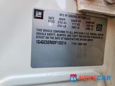 Zdjęcie 12 z 12 samochodu: 2013 BUICK LACROSSE VIN:1G4GC5ER8DF130214 - miniatura