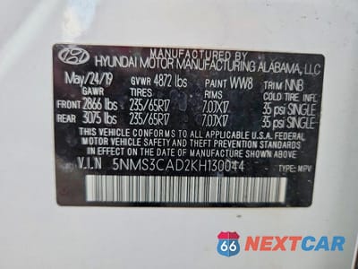 Zdjęcie 13 z 13 samochodu: 2019 HYUNDAI SANTA FE SEL 2.4L VIN:5NMS3CAD2KH130044 - miniatura