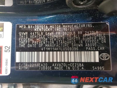 Zdjęcie 12 z 12 samochodu: 2020 TOYOTA CAMRY SE VIN:4T1M11AK1LU509396 - miniatura