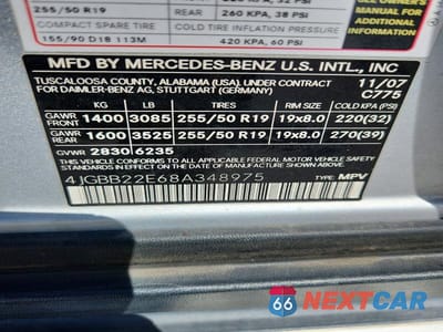 Zdjęcie 13 z 13 samochodu: 2008 MERCEDES-BENZ ML 320 CDI VIN:4JGBB22E68A348975 - miniatura