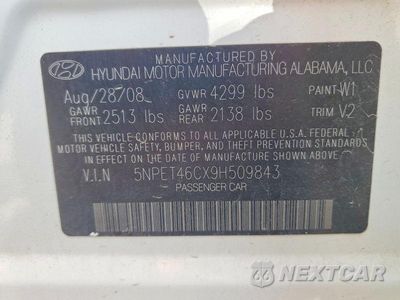 Zdjęcie 13 z 13 samochodu: 2009 HYUNDAI SONATA GLS VIN:5NPET46CX9H509843 - miniatura
