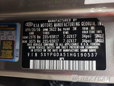 Zdjęcie 13 z 13 samochodu: 2017 KIA SORENTO LX VIN:5XYPGDA51HG190537 - miniatura