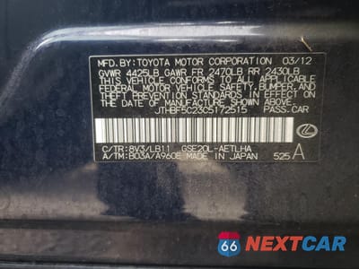 Zdjęcie 12 z 12 samochodu: 2012 LEXUS IS 250 VIN:JTHBF5C23C5172515 - miniatura