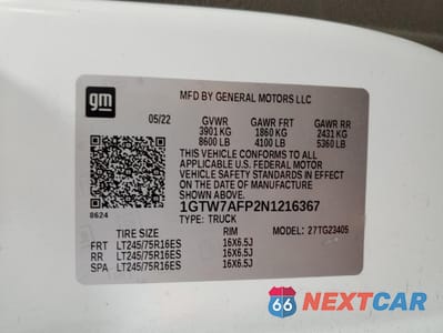 Zdjęcie 14 z 14 samochodu: 2022 GMC SAVANA G2500 VIN:1GTW7AFP2N1216367 - miniatura