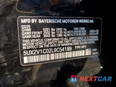 Zdjęcie 14 z 14 samochodu: 2020 BMW X4 XDRIVE30I VIN:5UX2V1C02L9C54189 - miniatura