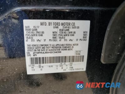 Zdjęcie 14 z 14 samochodu: 2017 FORD EDGE SEL VIN:2FMPK4J89HBC04399 - miniatura