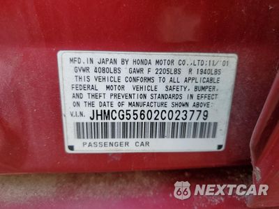 Zdjęcie 12 z 12 samochodu: 2002 HONDA ACCORD EX VIN:JHMCG55602C023779 - miniatura