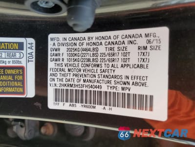 Zdjęcie 14 z 14 samochodu: 2015 HONDA CR-V EX VIN:2HKRM3H53FH540449 - miniatura