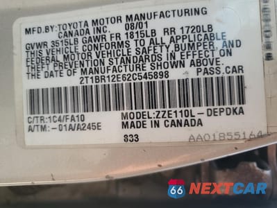 Zdjęcie 12 z 12 samochodu: 2002 TOYOTA COROLLA CE VIN:2T1BR12E62C545898 - miniatura