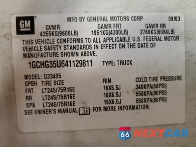 Zdjęcie 13 z 13 samochodu: 2004 CHEVROLET EXPRESS G3500 VIN:1GCHG35U641129811 - miniatura