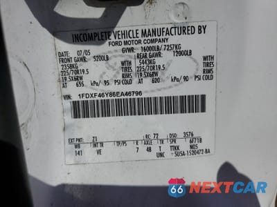 Zdjęcie 12 z 12 samochodu: 2006 FORD F450 SUPER DUTY VIN:1FDXF46Y86EA46796 - miniatura