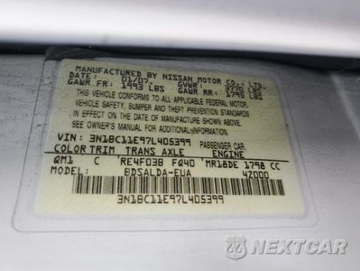 Zdjęcie 12 z 12 samochodu: 2007 NISSAN VERSA S VIN:3N1BC11E97L405399 - miniatura