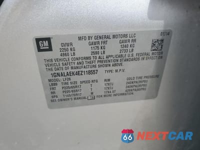 Zdjęcie 13 z 13 samochodu: 2014 CHEVROLET EQUINOX LS VIN:1GNALAEK4EZ118557 - miniatura
