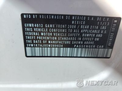 Zdjęcie 12 z 12 samochodu: 2014 VOLKSWAGEN JETTA BASE VIN:3VW1K7AJXEM389634 - miniatura