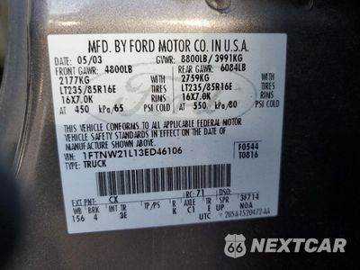 Zdjęcie 12 z 12 samochodu: 2003 FORD F250 SUPER DUTY VIN:1FTNW21L13ED46106 - miniatura