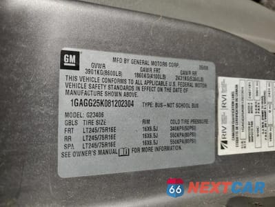 Zdjęcie 13 z 13 samochodu: 2008 CHEV EXPRESS G2500 VIN:1GAGG25K081202304 - miniatura