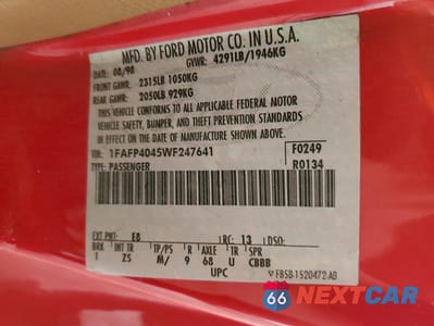 Zdjęcie 13 z 15 samochodu: 1998 FORD MUSTANG VIN:1FAFP4045WF247641 - miniatura