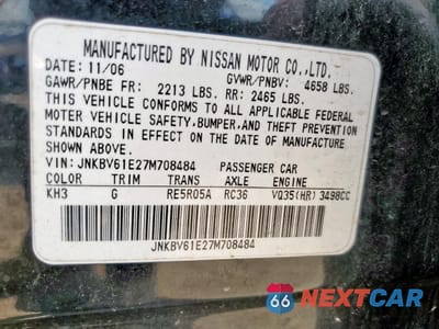 Zdjęcie 12 z 12 samochodu: 2007 INFINITI G35 VIN:JNKBV61E27M708484 - miniatura