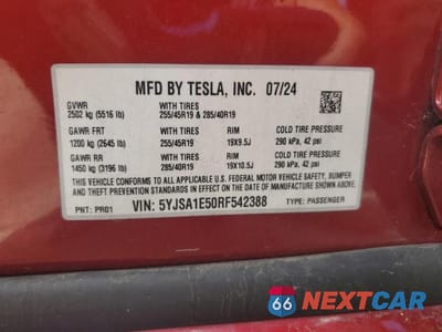 Zdjęcie 12 z 12 samochodu: 2024 TESLA MODEL S VIN:5YJSA1E50RF542388 - miniatura