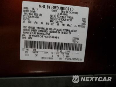 Zdjęcie 13 z 13 samochodu: 2016 FORD EXPLORER SPORT VIN:1FM5K8GT7GGB59884 - miniatura