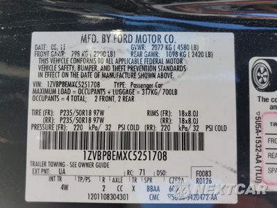Zdjęcie 12 z 13 samochodu: 2012 FORD MUSTANG VIN:1ZVBP8EMXC5251708 - miniatura