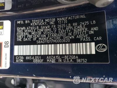Zdjęcie 12 z 12 samochodu: 2021 LEXUS ES 250 BASE VIN:58AD11D17MU003620 - miniatura