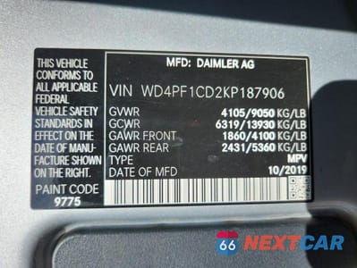 Zdjęcie 12 z 12 samochodu: 2019 MERCEDES-BENZ C2500 SPRINTER RECREATIONAL VEHICLE VIN:WD4PF1CD2KP187906 - miniatura