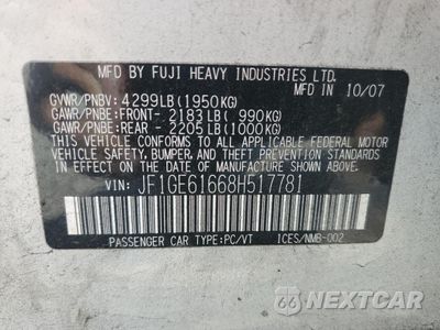 Zdjęcie 12 z 12 samochodu: 2008 SUBARU IMPREZA 2.5I VIN:JF1GE61668H517781 - miniatura