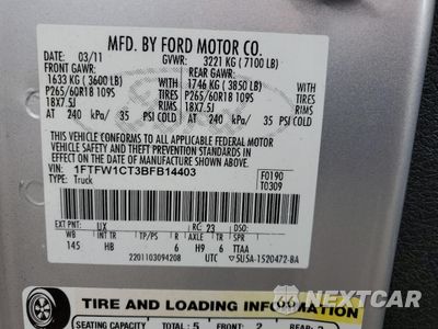 Zdjęcie 14 z 14 samochodu: 2011 FORD F150 SUPERCREW VIN:1FTFW1CT3BFB14403 - miniatura