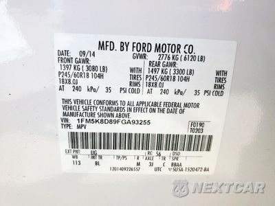 Zdjęcie 13 z 13 samochodu: 2015 FORD EXPLORER XLT VIN:1FM5K8D89FGA93255 - miniatura