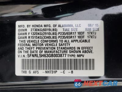 Zdjęcie 14 z 14 samochodu: 2016 HONDA ODYSSEY EXL VIN:5FNRL5H63GB003877 - miniatura