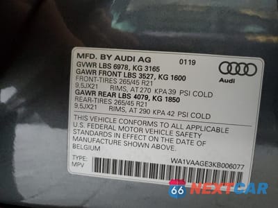 Zdjęcie 14 z 14 samochodu: 2019 AUDI E-TRON PRESTIGE VIN:WA1VAAGE3KB006077 - miniatura