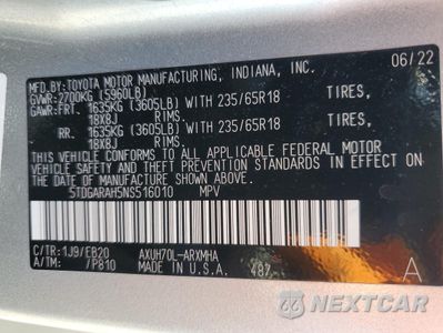 Zdjęcie 13 z 13 samochodu: 2022 TOYOTA HIGHLANDER HYBRID XLE VIN:5TDGARAH5NS516010 - miniatura