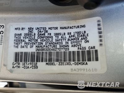 Zdjęcie 12 z 12 samochodu: 2006 TOYOTA COROLLA CE VIN:1NXBR32E46Z707723 - miniatura