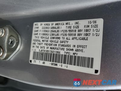 Zdjęcie 13 z 13 samochodu: 2007 ACURA RDX TECHNOLOGY VIN:5J8TB18517A011964 - miniatura