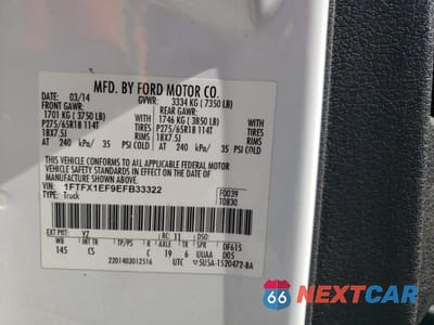 Zdjęcie 13 z 13 samochodu: 2014 FORD F150 SUPER CAB VIN:1FTFX1EF9EFB33322 - miniatura