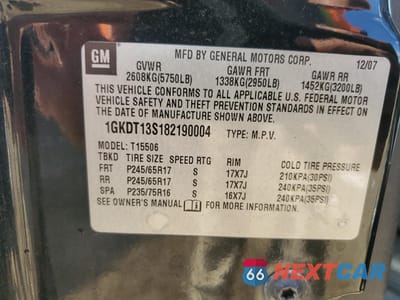 Zdjęcie 12 z 12 samochodu: 2008 GMC ENVOY VIN:1GKDT13S182190004 - miniatura
