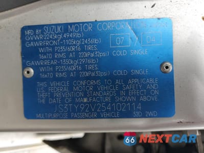 Zdjęcie 12 z 12 samochodu: 2005 SUZUKI XL7 EX VIN:JS3TY92V254102114 - miniatura