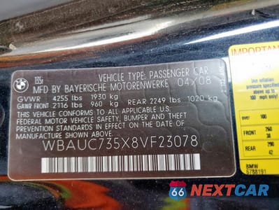 Zdjęcie 12 z 12 samochodu: 2008 BMW 135 I VIN:WBAUC735X8VF23078 - miniatura
