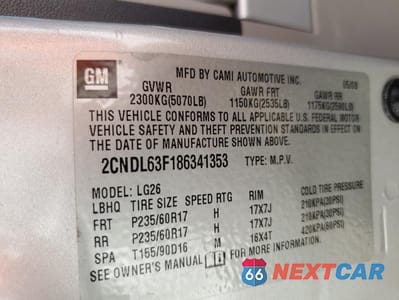 Zdjęcie 13 z 13 samochodu: 2008 CHEVROLET EQUINOX LT VIN:2CNDL63F186341353 - miniatura