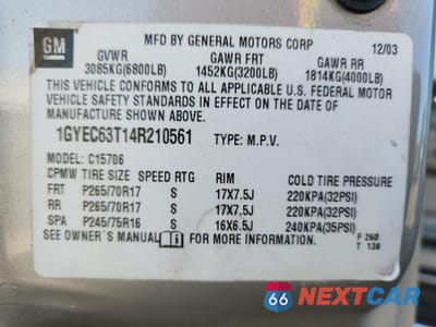 Zdjęcie 13 z 13 samochodu: 2004 CADI ESCALADE VIN:1GYEC63T14R210561 - miniatura