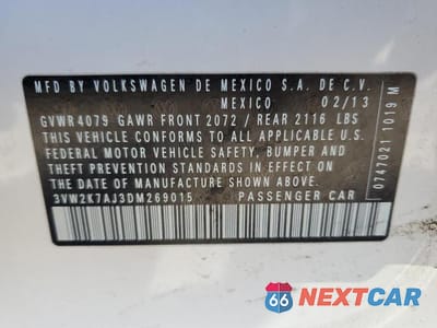 Zdjęcie 12 z 12 samochodu: 2013 VOLKSWAGEN JETTA BASE VIN:3VW2K7AJ3DM269015 - miniatura
